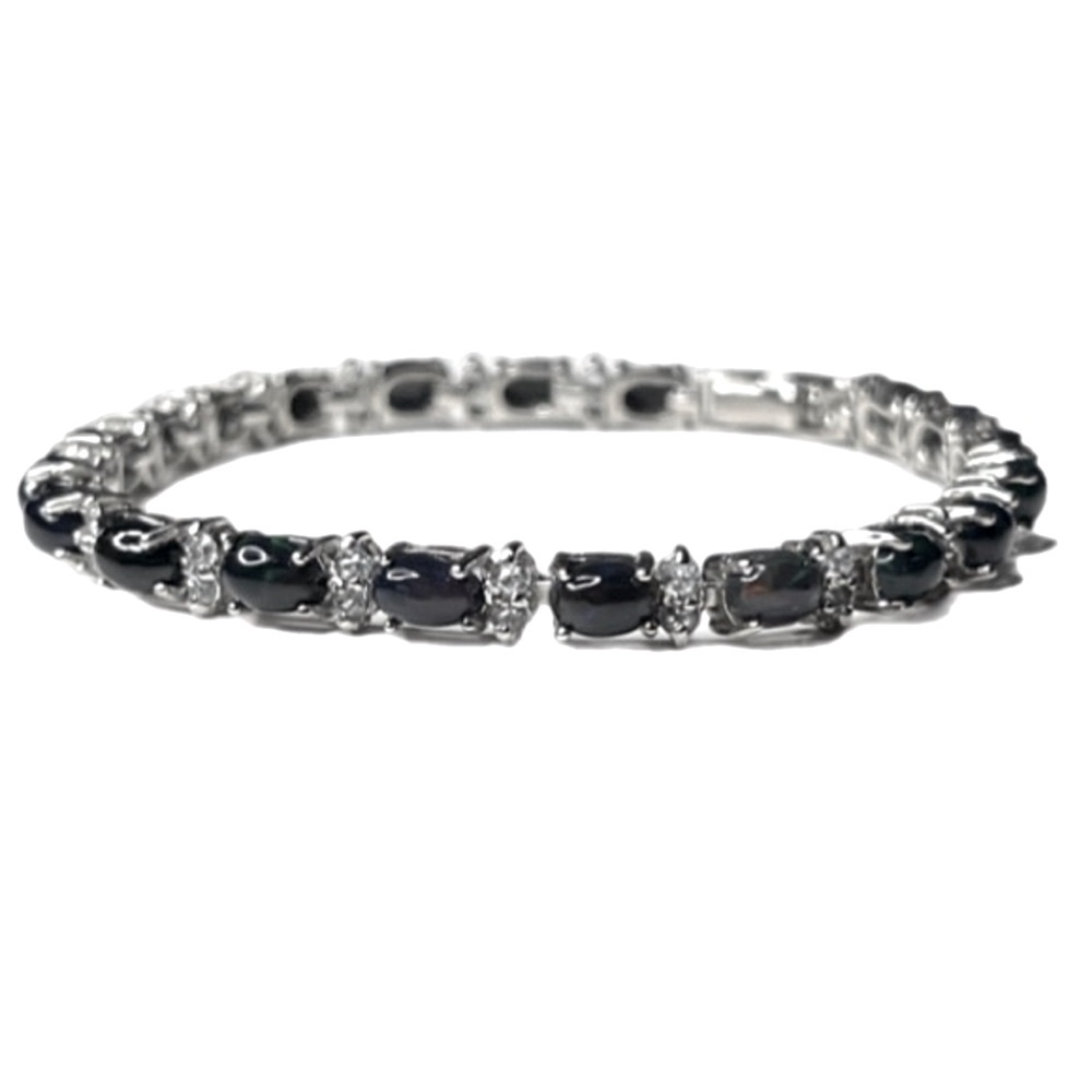 Black Opal and Aquamarine Tennis Bracelet